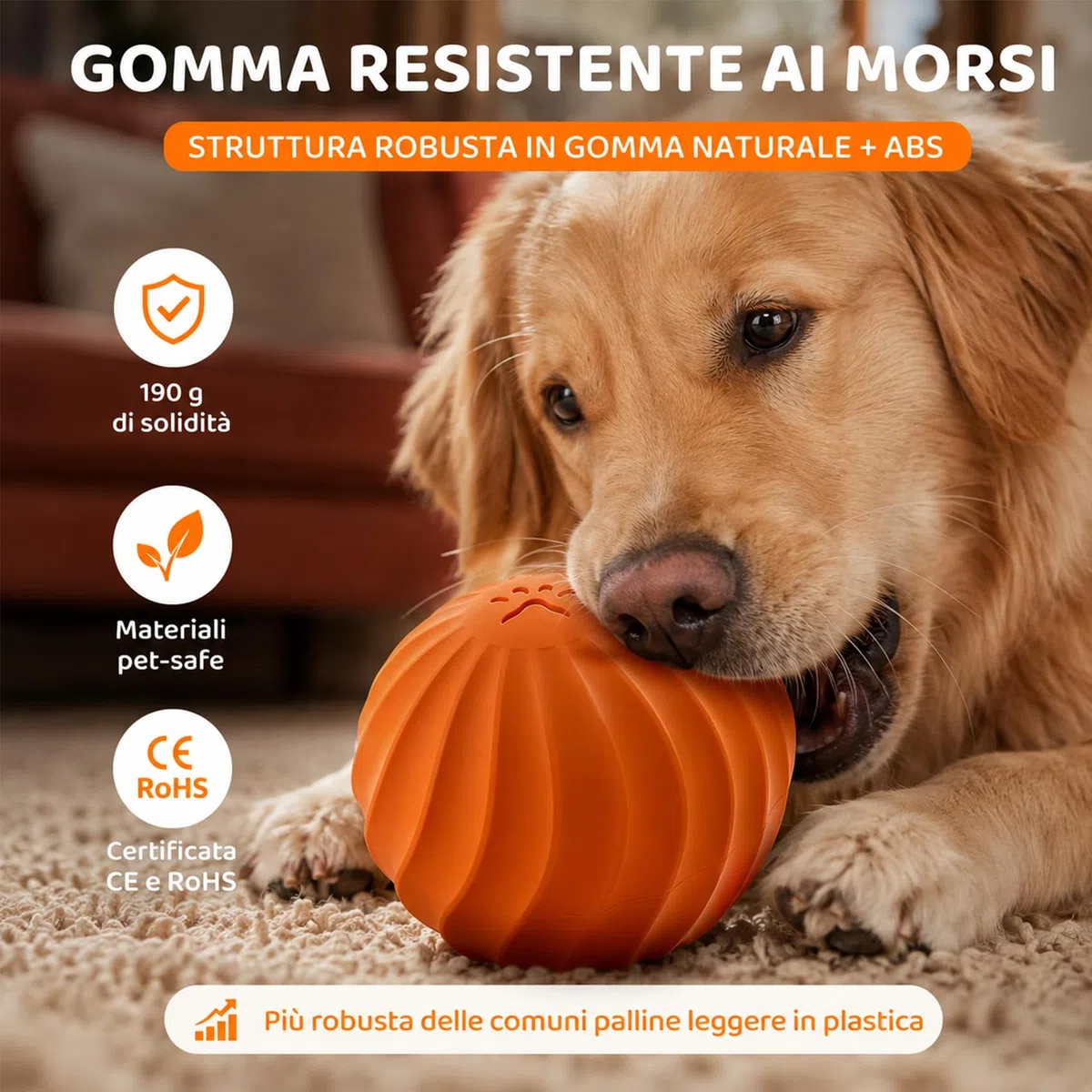 SINOTE'CA Pallina Interattiva per Cani e Gatti, Gioco Automatico con Sensore di Movimento, IP67 Impermeabile e Lavabile, 2 Modalità, 3H Batteria, Gomma Resistente ai Morsi, Ricarica USB-C