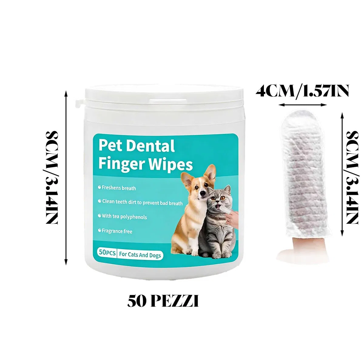 Zampalife Salviette Dentali,Salviette Denti per Alito Fresco E Rimozione Tartaro,Formula Delicata per Gengive Sensibili,Uso Quotidiano (2PCS)