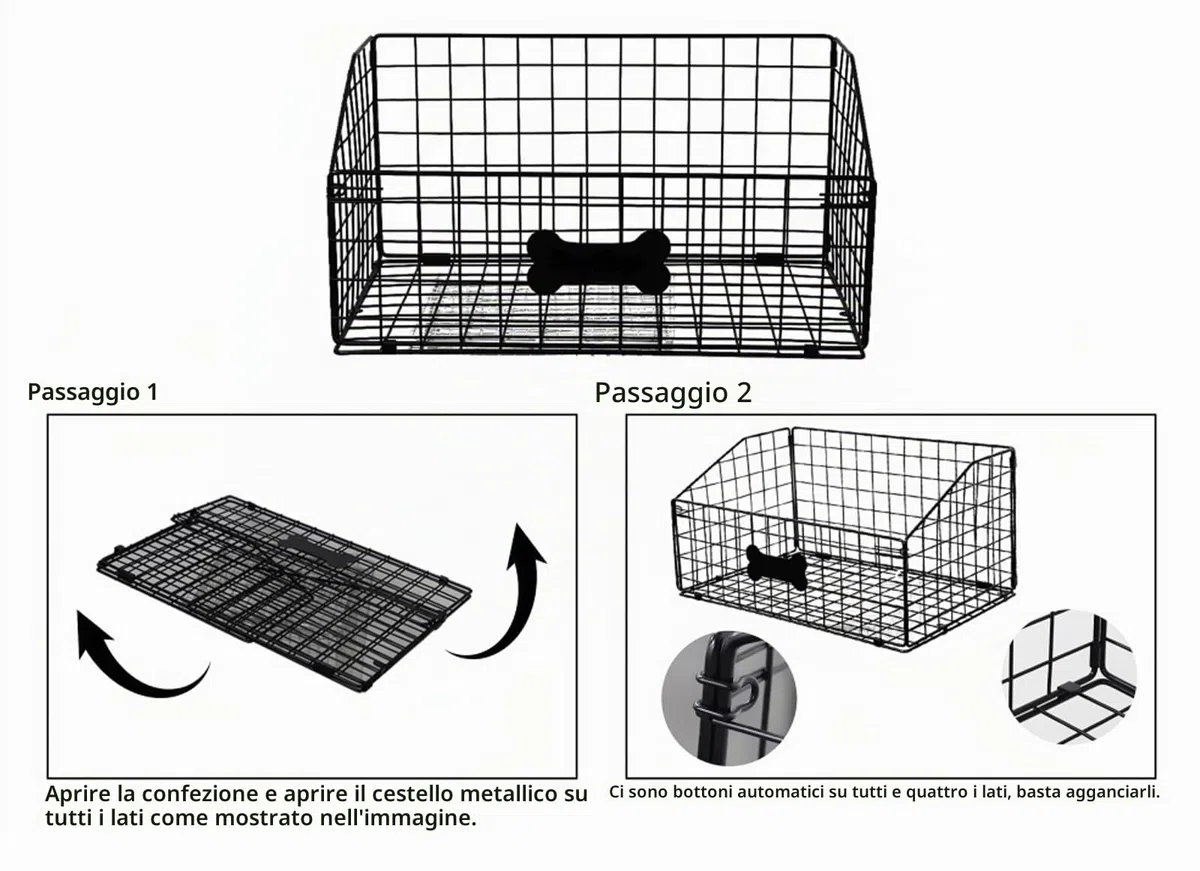 Cesto Organizzatore per Giocattoli di Cani e Gattini, Grande Capacità con Design, Contenitore Pieghevole in Metallo Resistente ai Morsi, Cesto Multiuso per Giocattoli e Alimenti 40x27x21cm Nero