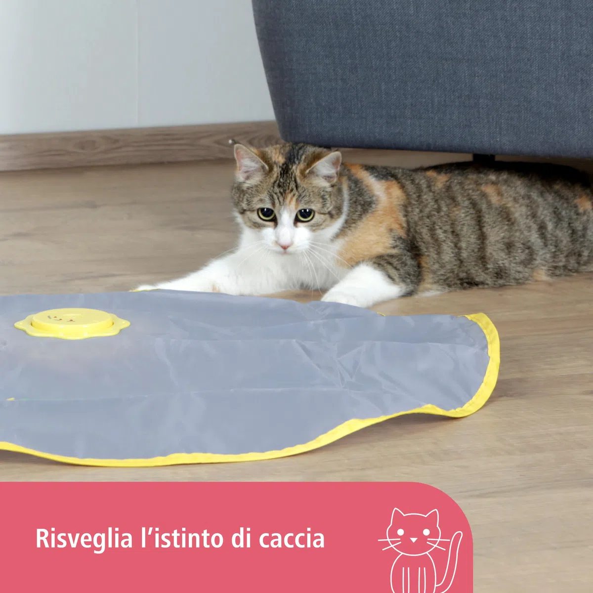 Kerbl Pet Giocattoli per Gatti 2 in 1 Catch The Tail Feather, Giallo, Grigio, 70x53x5cm, Nylon, Gatti, Funzione di spegnimento Automatico, Antiscivolo