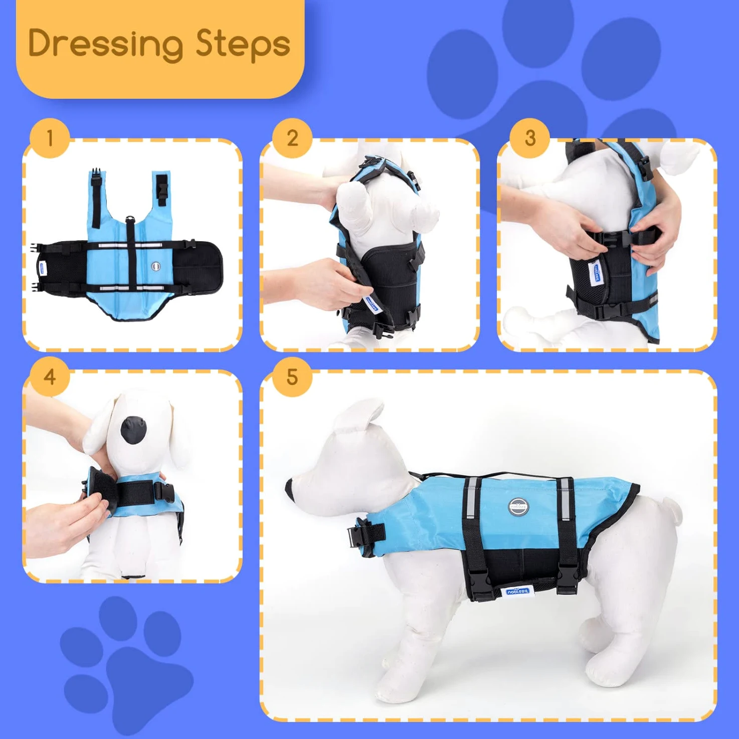 Nobleza - Giubbotto Salvagente per Cani Taglia Grande, Regolabile con Maniglia e Strisce Riflettenti, per Nuoto Surf Canottaggio Barca, Blu (L)