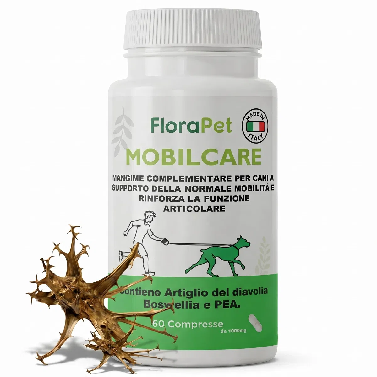 FloraPet Integratore Articolazioni Cane Anziano e Adulto, Formula Vegetale con Artiglio del Diavolo, Boswellia, Curcuma, PEA e Omega 3, Ossa e Mobilità, 60 Compresse Made in Italy