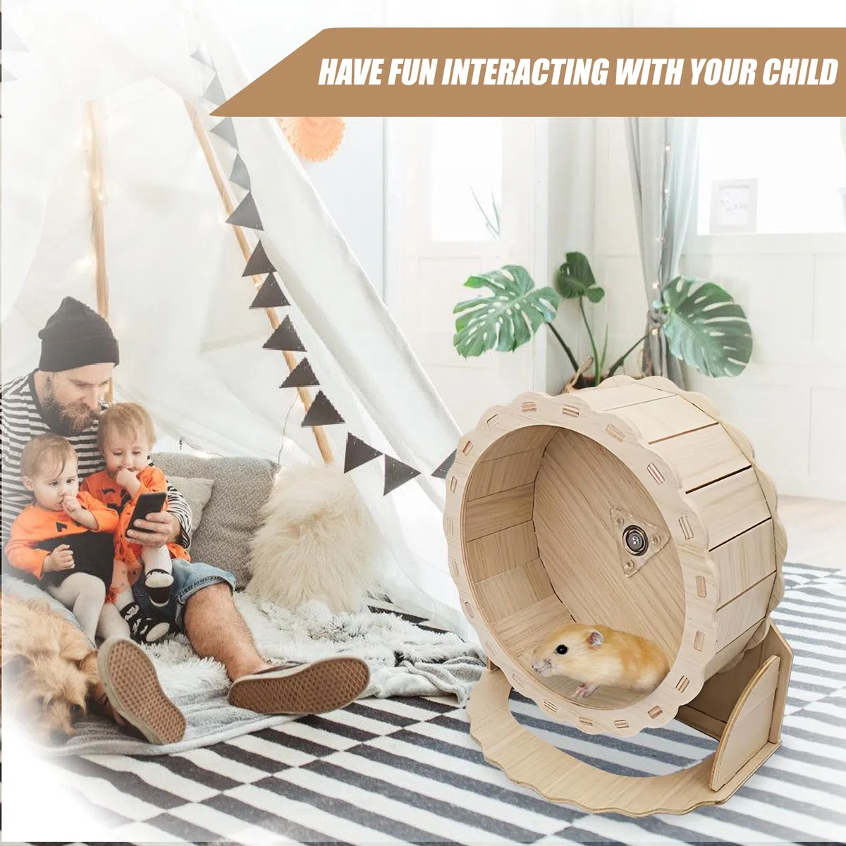 Ruota in legno, 23 cm, per criceti e piccoli animali domestici, silenziosa, in legno, per criceti nani, gerbilli, topi, giocattolo per piccoli animali