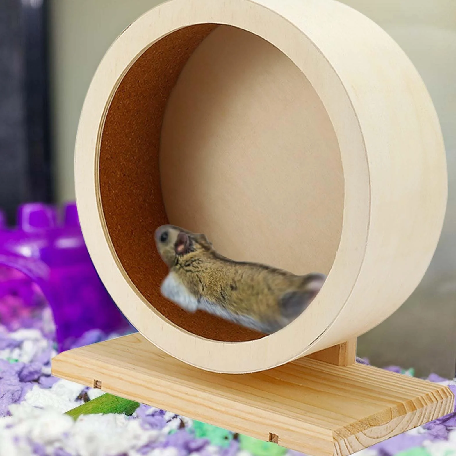 Ruota per Criceti, in Legno, Ø 15 cm, con Battistrada in Sughero, Silenziosa e per Piccoli Animali