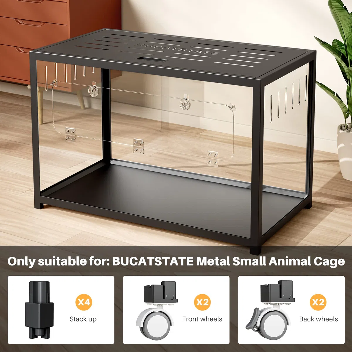 BUCATSTATE Ruota universale e accessori impilabili, accessori per gabbie che supportano lo spostamento e l'impilamento, solo per gabbie in metallo Bucatstate (nero)