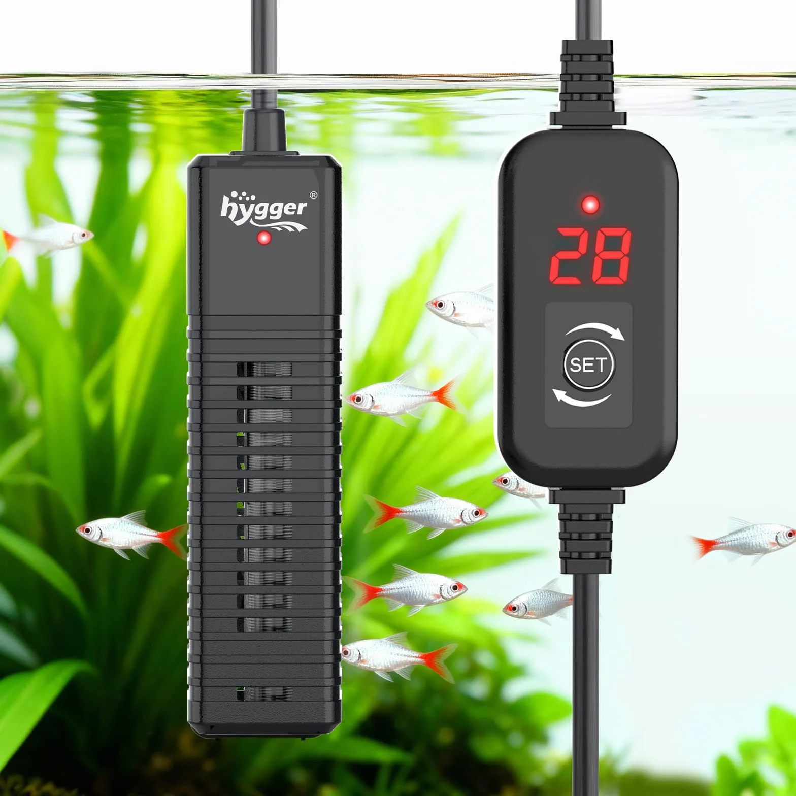 hygger Mini Aquarium Heater, 50W Riscaldatore per Acquario con Display Digitale, Regolatore di Temperatura Regolabile Sommergibile Fish Tank Heater for 19-38L Betta Turtle Tanks