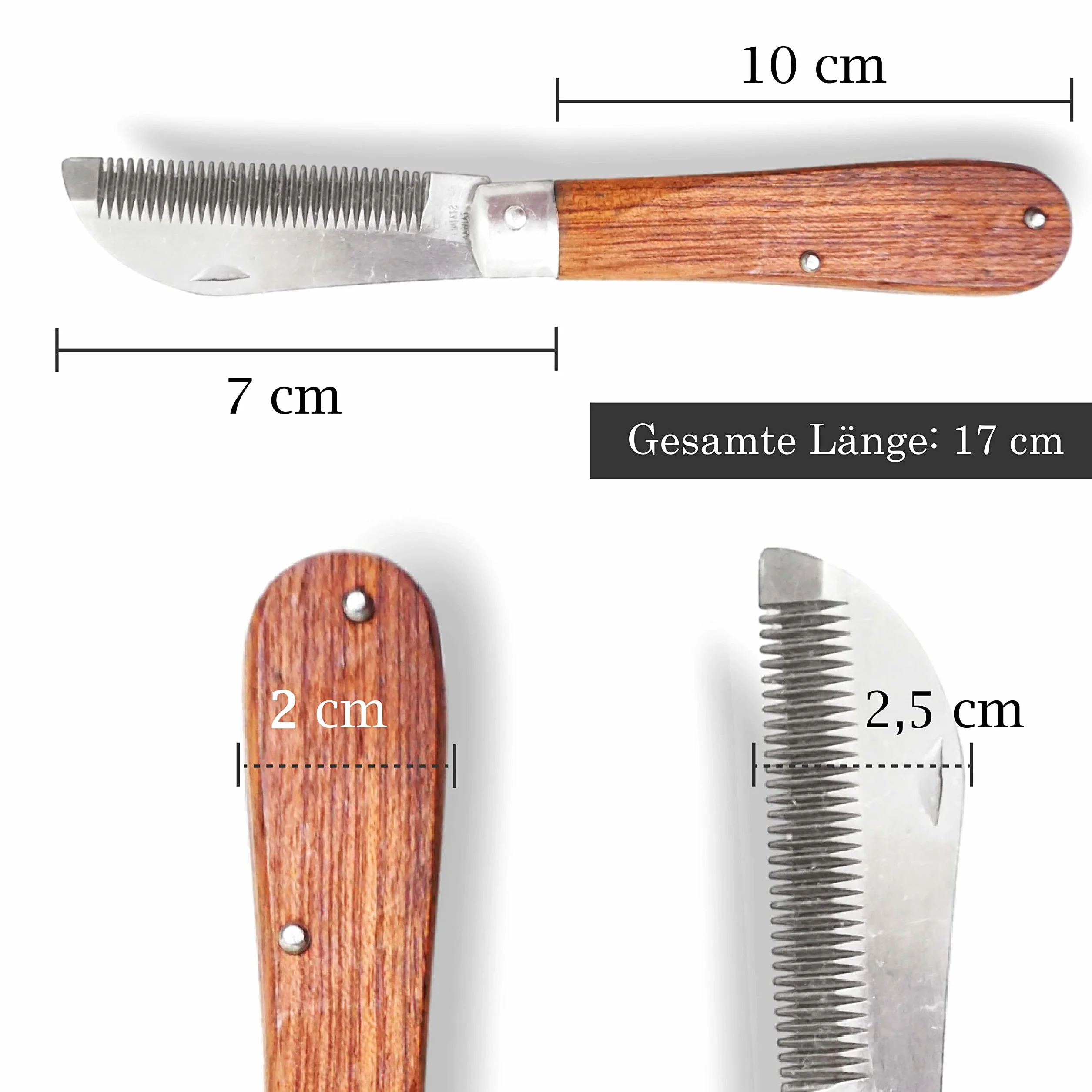 Pferdelinis Coltello da criniera per cavalli, lunghezza 18 cm, pettine per criniera con manico in legno, pieghevole, in acciaio inox (2)