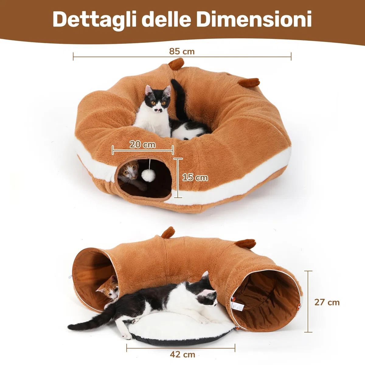 FUKUMARU Tunnel per Gatti,Cuccia Pieghevole XL Con Orecchie di Carta Increspata,Cuscino Lavabile,Tunnel Rotondo a Forma di Ciambelle per Animali Domestici,Giocattolo per Gattini e Conigli,