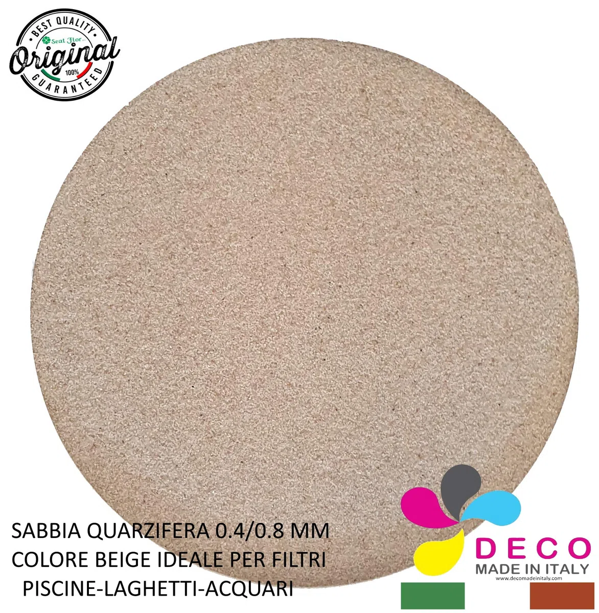 Seat Flor SRL® Sabbia al Quarzo per ACQUARI per Filtro Piscina per SABBIATURA per FILTRAZIONE Piscine Mis. 0.4/0.8 mm. Sacco da 25 kg.