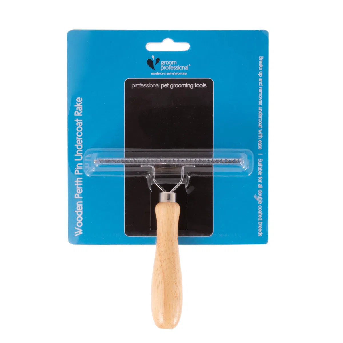 GROOM PROFESSIONAL Rastrello in legno per cani Perth Pin Undercoat Rake – Rastrello per la toelettatura del cane – perfetto per spazzolare via razze lunghe/doppio rivestimento – denti più lunghi per