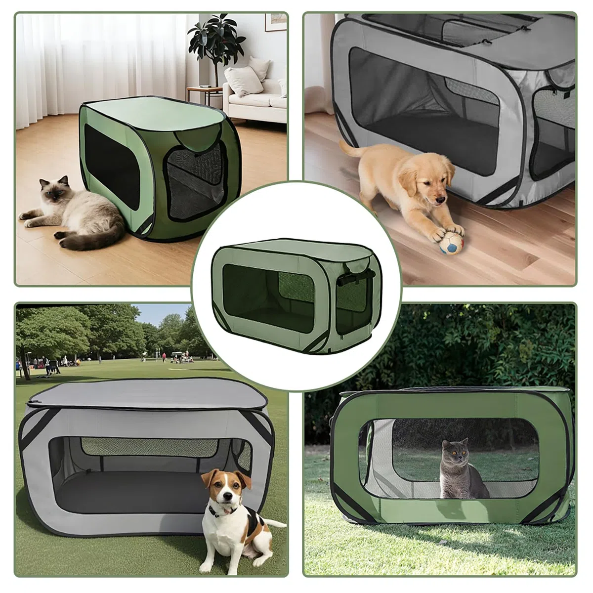 Recinto per Cani da Interno, Portatile Box Cani per Interno ed Esterni, Box Pieghevole per Cane e Gatti, Kennel Cane Piccolo, Gabbia per Cani e Gatti Fino a 29,5 kg (Verde)