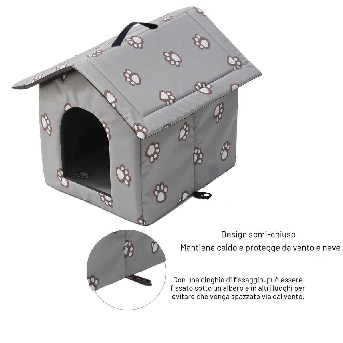 Casetta per Gatti per Esterni, Casetta per Gatti, Impermeabile, Cuccia Gatto Esterno Inverno con Tenda Timovibile (Grigio, M)