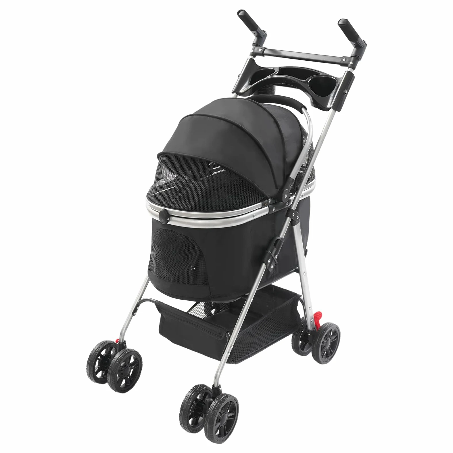 Passeggino pieghevole per cani, carrello per cani con ruote universali, per gatti e cani di piccola taglia, 50 x 60 cm (nero)