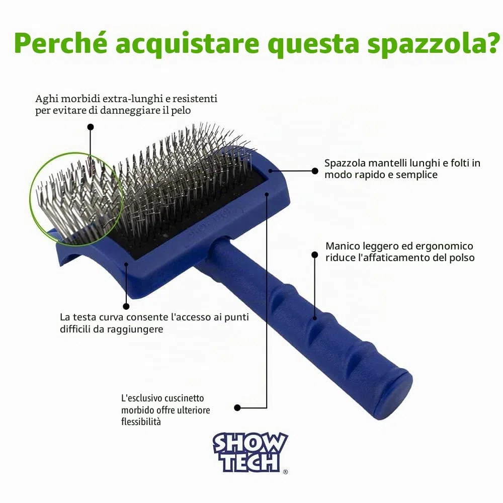 Show Tech Tuffer Than Tangles Long Firm Pin Medium Slicker Brush – Spazzola Professionale per Cani e Gatti con Perni Lunghi 20 mm, Manico Ergonomico, Ideale per Nodi e Manti Folti
