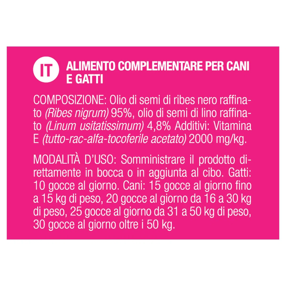 Derma-Care Ribes Complex 95% - Integratore per Cani e Gatti, Supporta Cute e Pelo - Omega 3 per Cani - Vitamina E per Pelle Sana - Integratore per Dermatite Cane e Gatto 30 ml