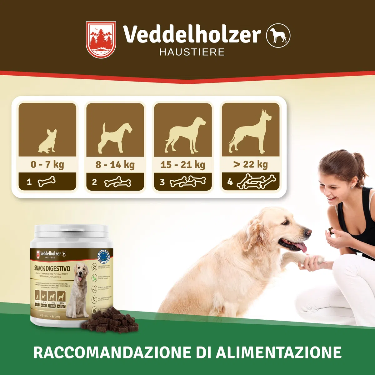 Veddelholzer cane tratta probiotici spuntino digestivo per cani accessori costruire flora intestinale tratta come integratore alimentare con ingredienti naturali