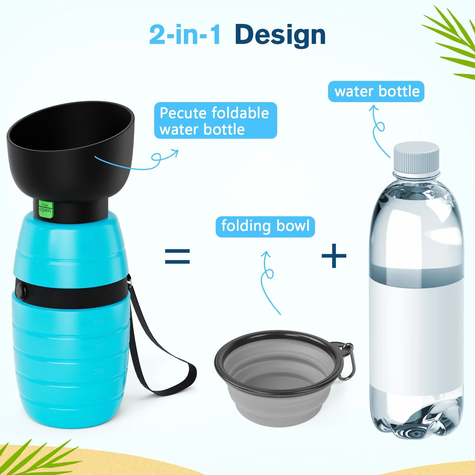 Pecute Bottiglia d'acqua Portatile per Cani (500ml), Distributore d'acqua per Cani e Gatti, Leggero e Portatile, Adatto per Viaggi Lunghi o Brevi