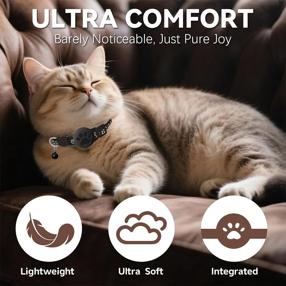 Collare Gps gatto, Gps per Gatti Senza SIM Senza Abbonamento, Localizzatore GPS per Gatto Funziona con apple Find My (solo IOS) (Collare + localizzatore nero)