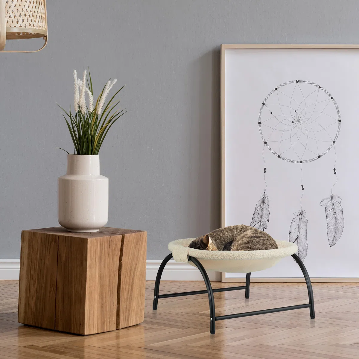 Relaxdays Letto Amaca per Gatti, Cani Piccoli, Cuccia Rialzata Animali Domestici, Lettino Cuscino 25x45x42cm, Beige Nero