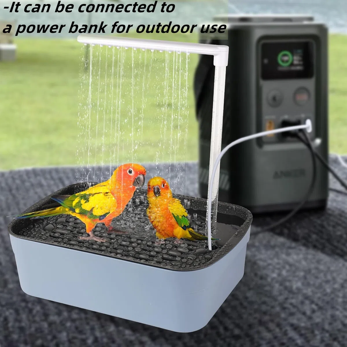Vasca da Bagno per Uccelli, Vasca Automatica con Doccia, Automatico Uccello Vasca da Bagno,Pompa dell'Acqua USB,Vasca per Uccelli, 2 Pietre Molar-Grigio