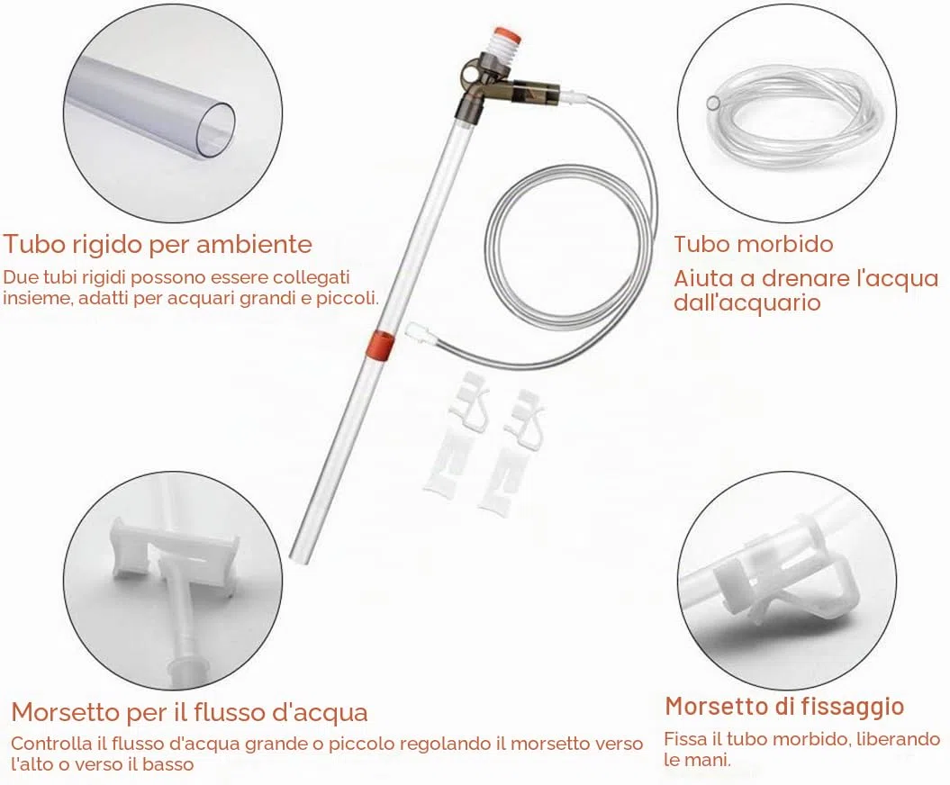 Set di Pulizia della Ghiaia dell'acquario, Veloce pulitore per Acquario, con aspirapolvere a sifone per Cambio dell'Acqua, Pompa di Pulizia con Pulsante di Pressione dell'Aria (A-08)