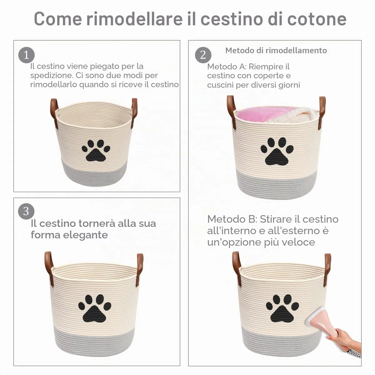 MOREZI Cestino per giochi,cesto per la biancheria,cesto porta giochi per animali domestici.Utilizzato per riporre giocattoli per cani,vestiti,cibo e altre forniture-Beige/Grigio.