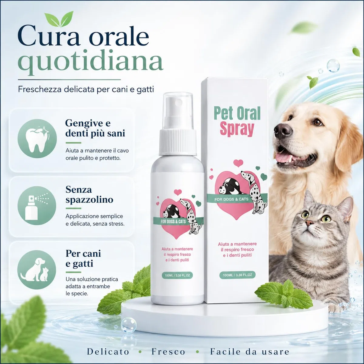 Codallma Spray per la Cura Dentale per Cani e Gatti, Dentifricio Spray per Cani, Pulizia Orale Delicata, Supporto per Gengive e Alito Fresco Dopo i Pasti (bianco-1PCS)