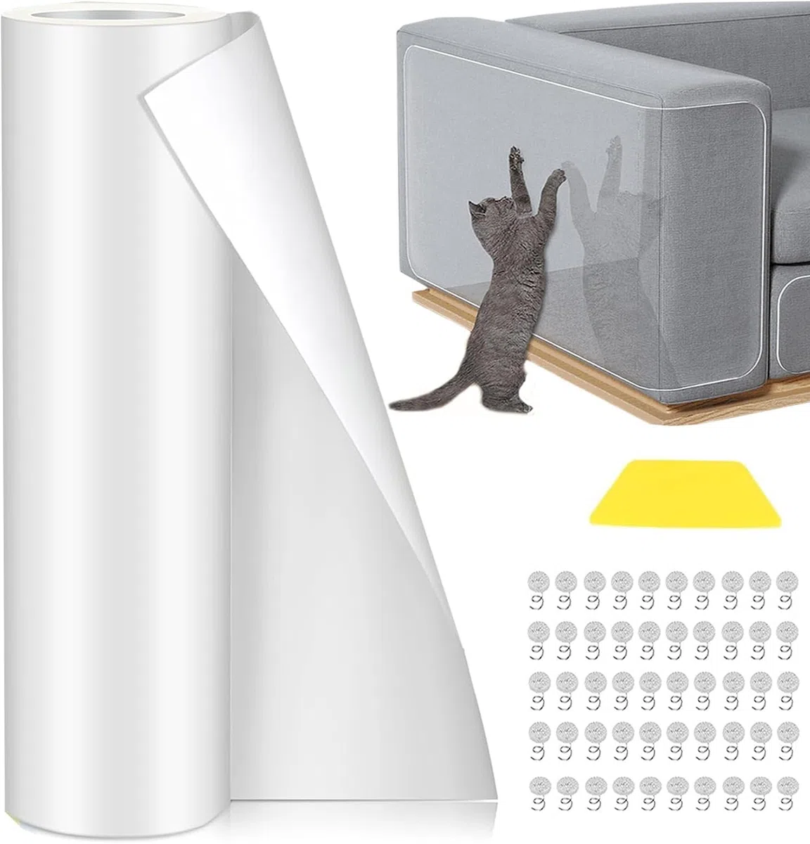 Protezione Graffi Gatto 40x500CM, Protezione antigraffio per gatt, Divano Gatti Graffi Protezioni Autoadesive Pellicola Trasparente, protezione porta parete graffi cane e gatti