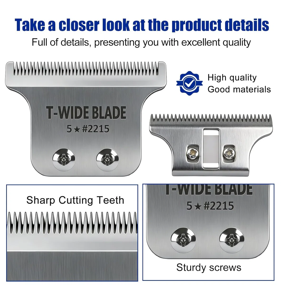 Lama di ricambio professionale 2215 T-Wide, compatibile con il rasoio elettrico Wahl 5 Star Detailer Li (8081, 8171), lama regolabile in acciaio inossidabile a zero spaziamento (confezione da 2)