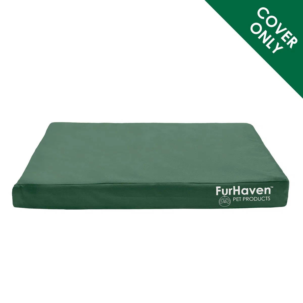 FurHaven, Copertura di ricambio per letto per cani, impermeabile, per interni/esterni, con logo stampato, in tela polycanvas Oxford, lavabile, verde foresta, L