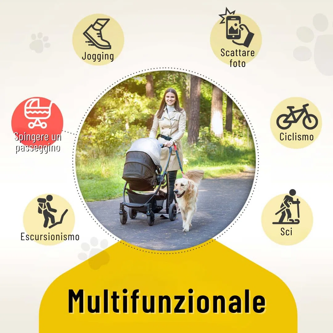 Guinzaglio mani libere per cani da jogging | Rosso e nero elastico e riflettente di 120 – 170 cm | Per corerre, canicross, passeggiate ed escursioni
