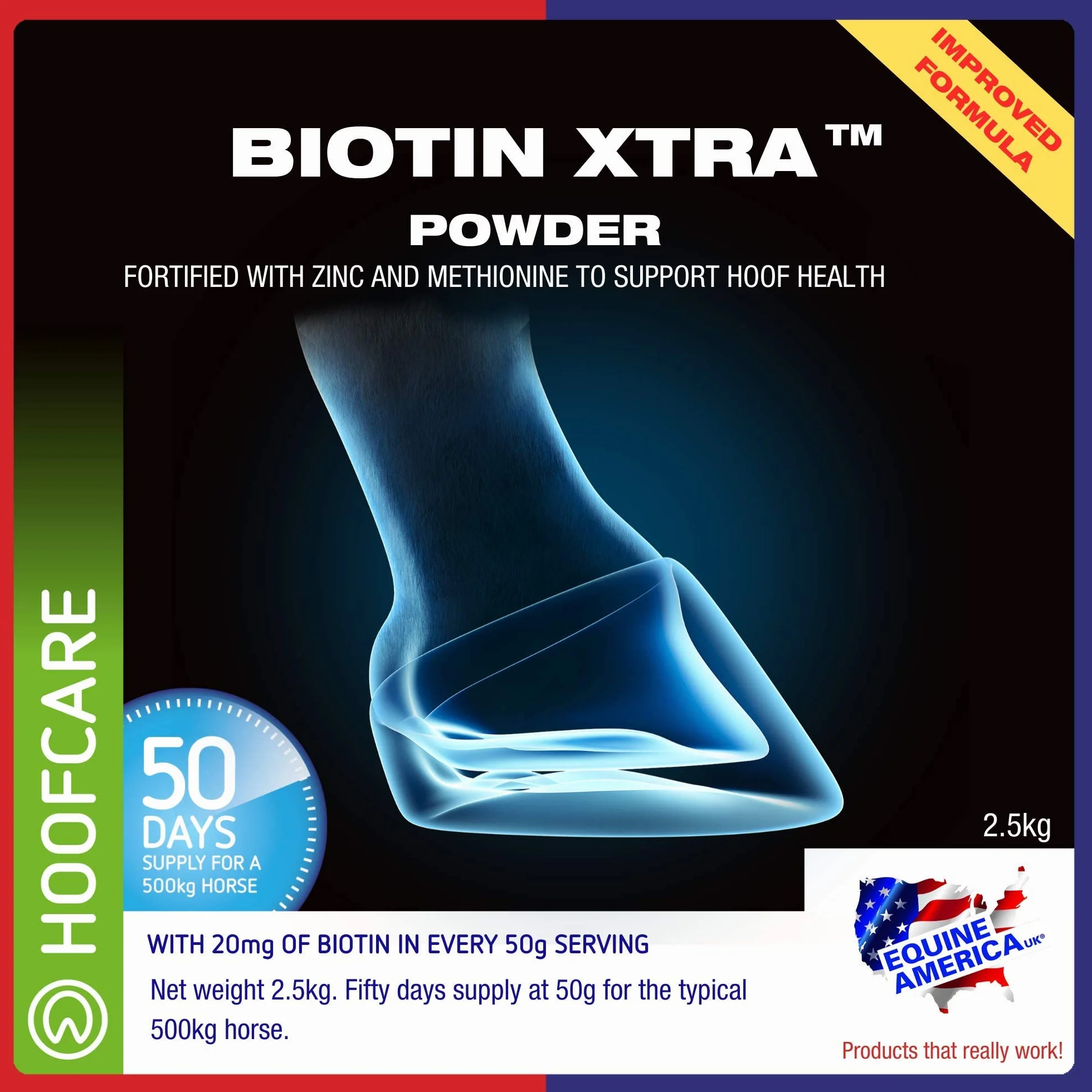 Equine America Biotina Xtra Polvere | Integratore Premium pronto all'uso per cavalli e pony, per supporto zoccolo | 2,5 kg