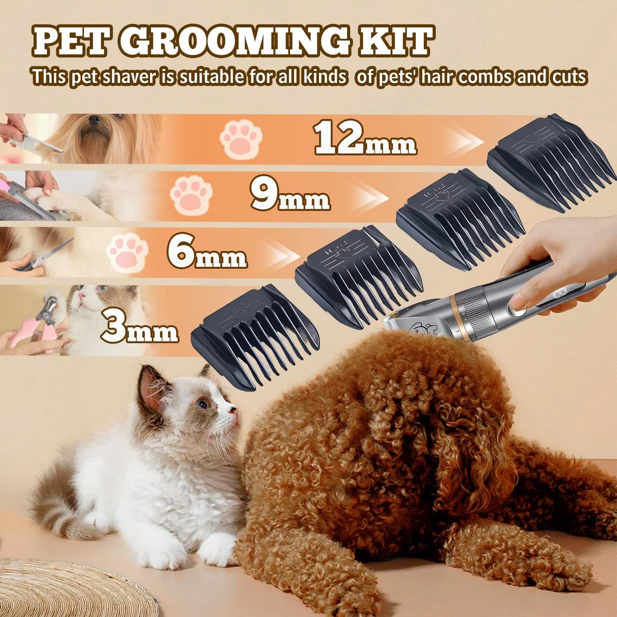 Tosatrice per Cani pelo Lungo Professionale, Animali Gatto Tosatore Elettrico, IPX7 Impermeabile Tosatore Rasoio, Ricaricabile, Basso Rumore, Schermo LED, Ricaricabile USB-C