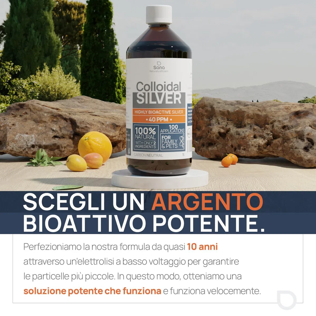 Argento colloidale, 40 PPM, 1 litro, acqua d'argento di alta qualità, più forte di 25 ppm, per uomo, cane e gatto, carbonio neutro, 100% naturale con 2 ingredienti