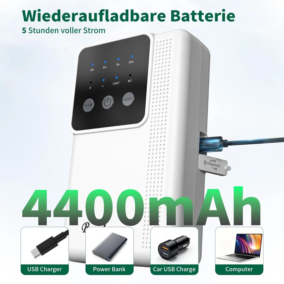 Pompa ad aria per acquario, pompa di ossigeno ricaricabile con batteria da 2200 mAh o 4400 mAh, per pesca all'aperto e interruzione di corrente, Nano Mini accessorio per acquario con pietra
