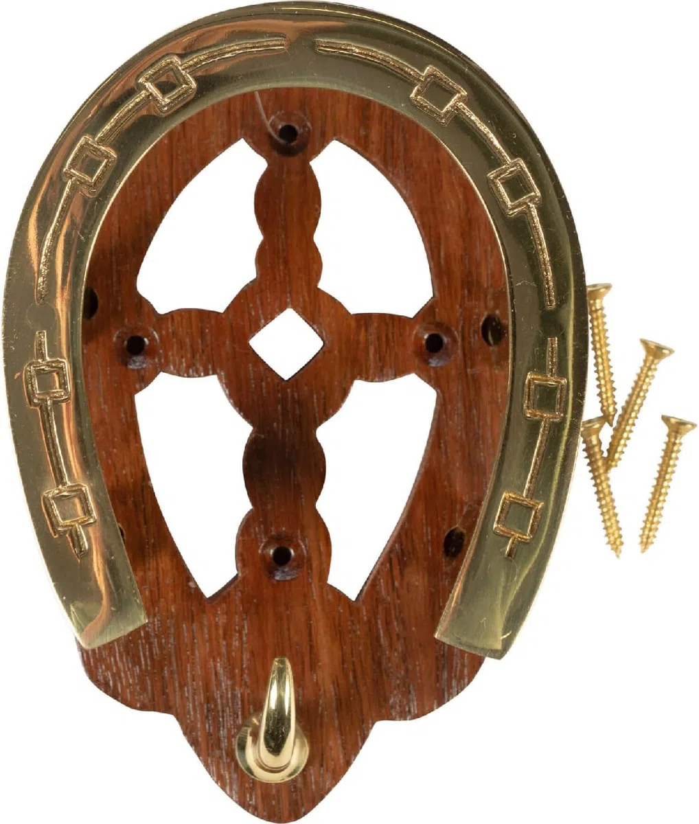 HKM Ferro di cavallo in legno e ottone Porta briglie Ottone One Size