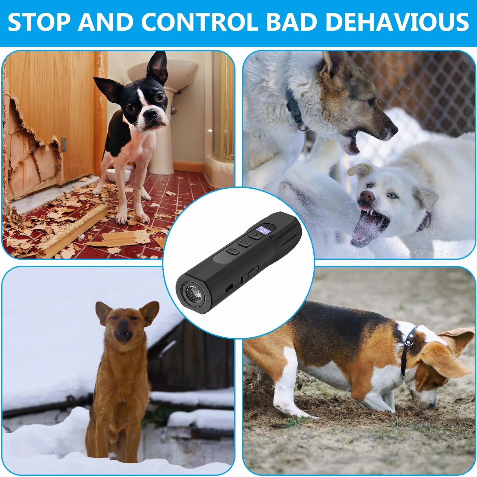 Antiabbaio per cani: dispositivo antiabbaio a ultrasuoni, dispositivo antiabbaio da 10 metri con 3 modalità, dispositivo antiabbaio ricaricabile, antiabbaio sicuro per cani di taglia piccola, media e