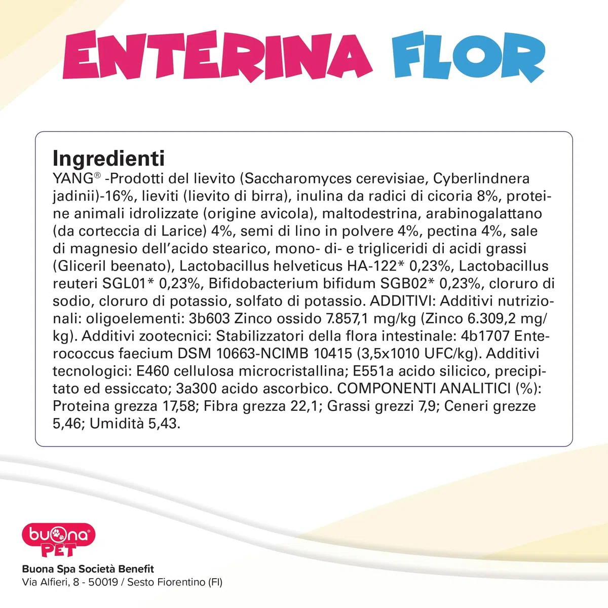 Buona Pet Enterina Flor 20 Cpr di Mangime Complementare per Cani e Gatti, Favorisce il Benessere della Flora Intestinale con Probiotici e Prebiotici, Inulina di Cicoria, Zinco e Pectina, Made in Italy