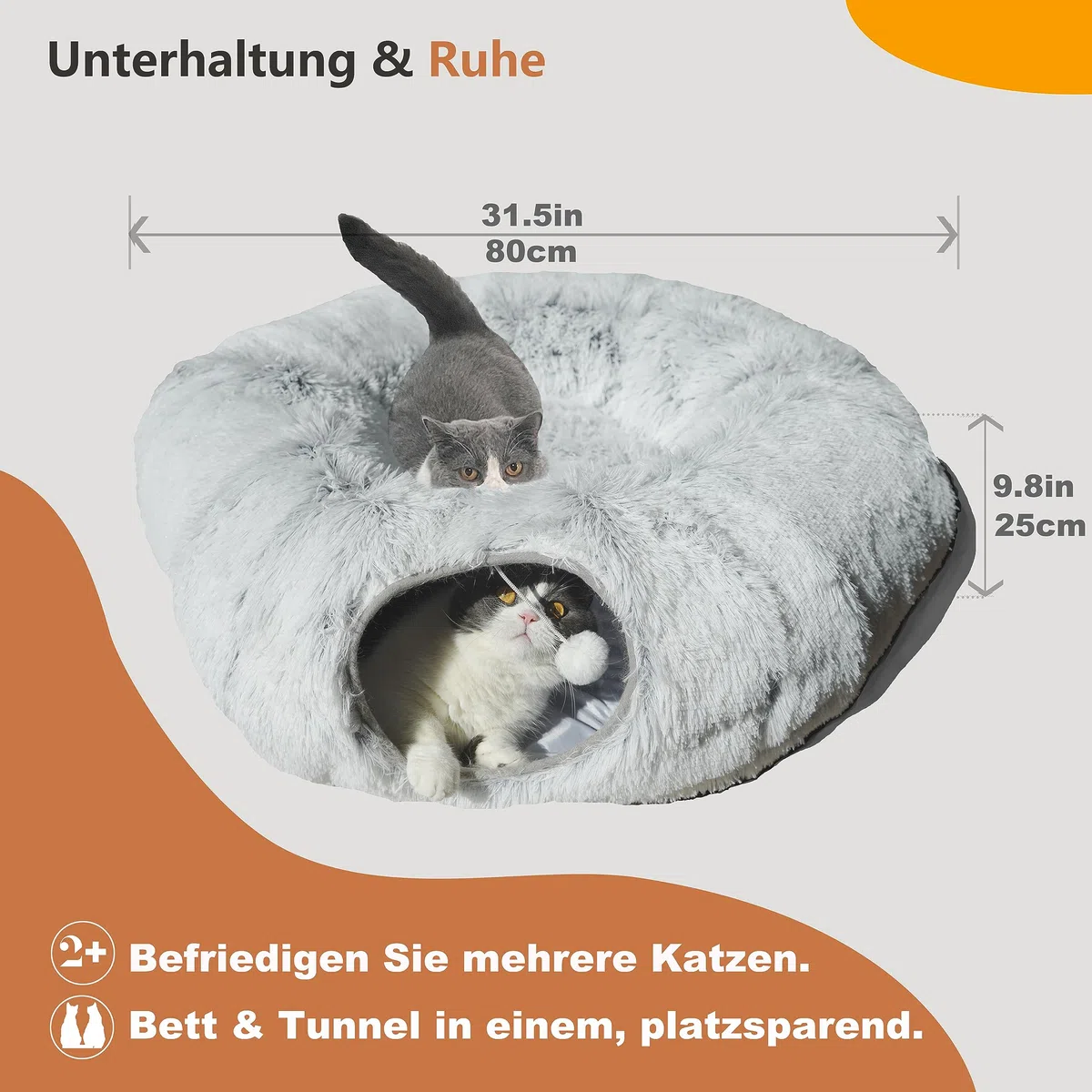 Letto a Tunnel per Gatti, Tunnel per Gatti Grandi, Grigio Chiaro