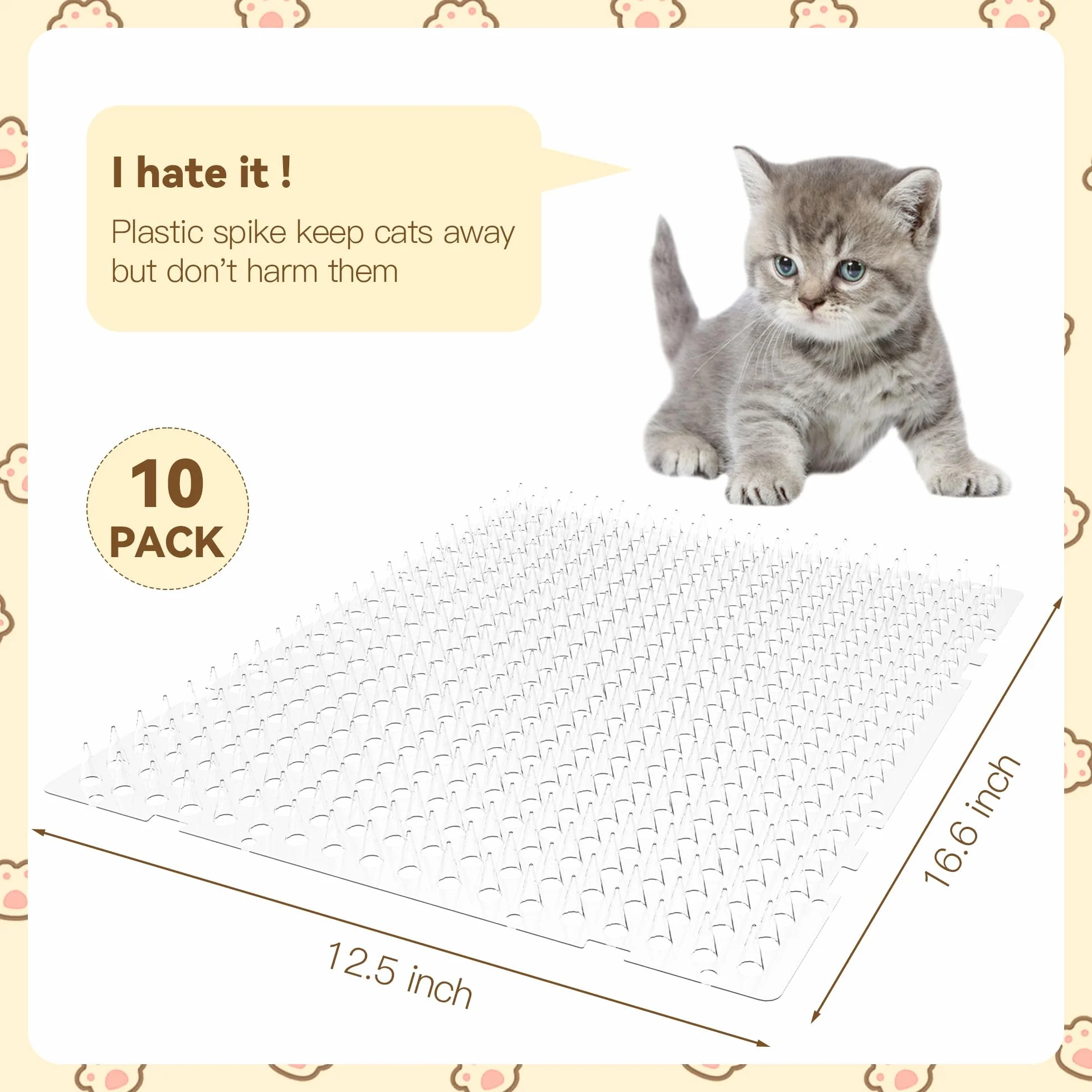 Confezione da 10 tappetini trasparenti per gatti con punte, per interni ed esterni, 40 x 33 cm, con 50 adesivi