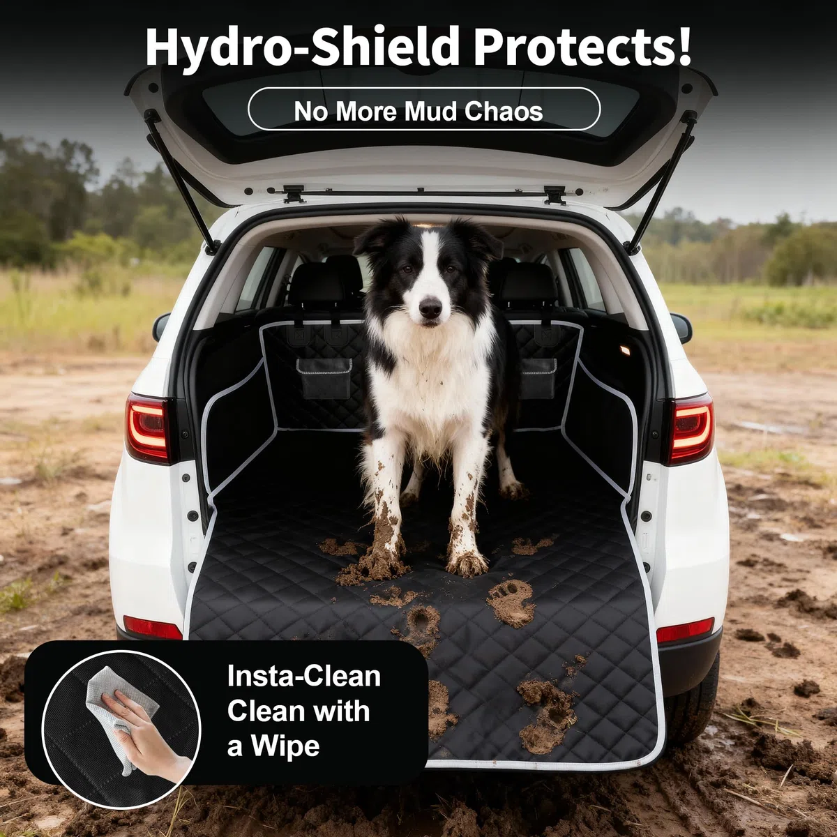 Telo Auto per Cani con Protezione Laterale e Paraurti-Impermeabile Antiscivolo e Resistente ai Graffi - Telo Bagagliaio Auto per Cani Universale,Coprisedile Auto per Cani,Facile da Pulire per Auto,SUV