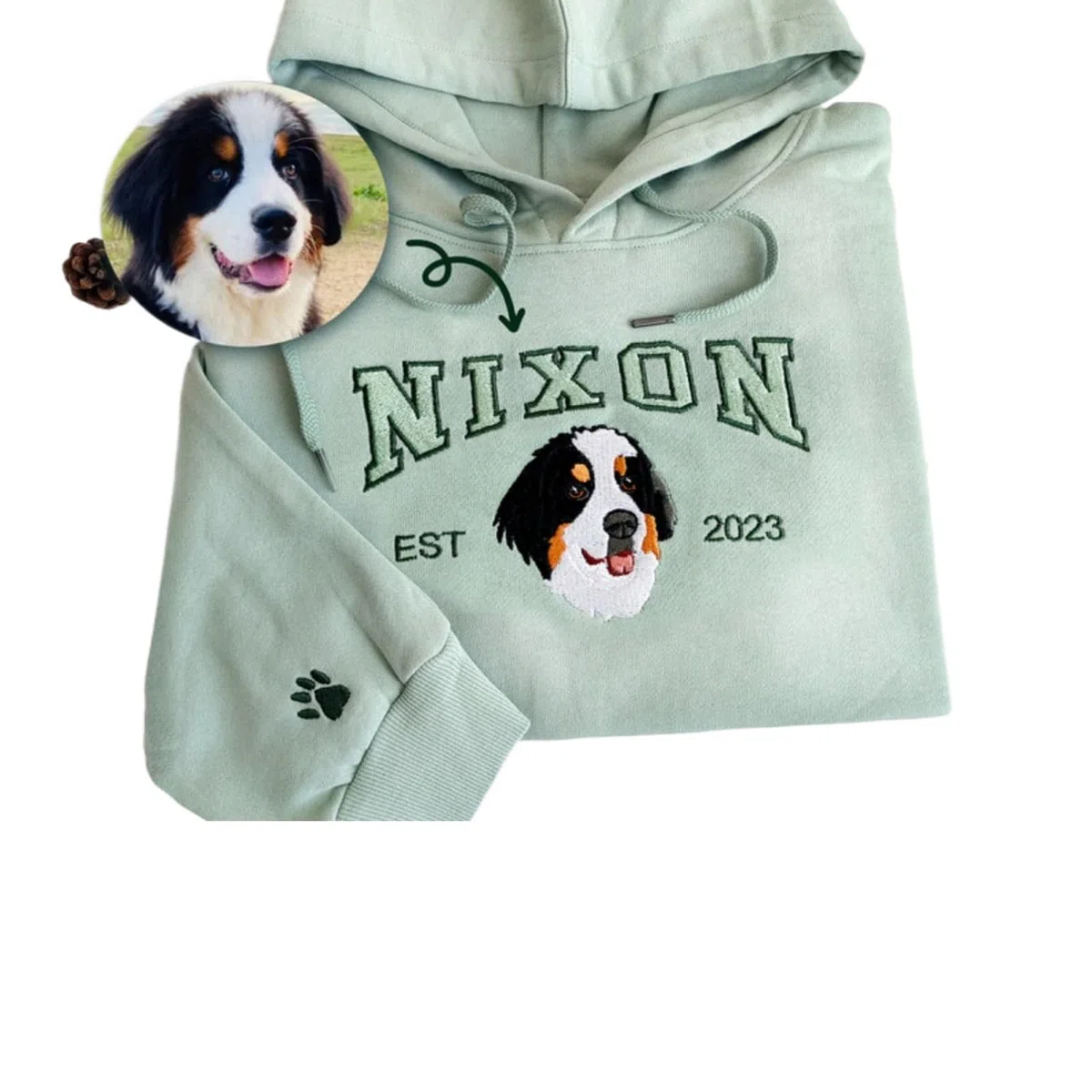 Felpa personalizzata cane con foto + nome ricamato cappuccio