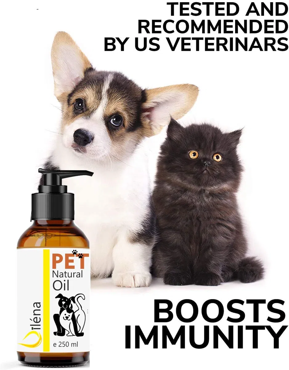Olio per Animali Domestici | Integratore Naturale | Ricco di Omega 3,6,9 e Vitamina E | Benefici per Pelle e Pelo | Per Cani e Gatti | 6 Oli Spremuti a Freddo, 2000 ML