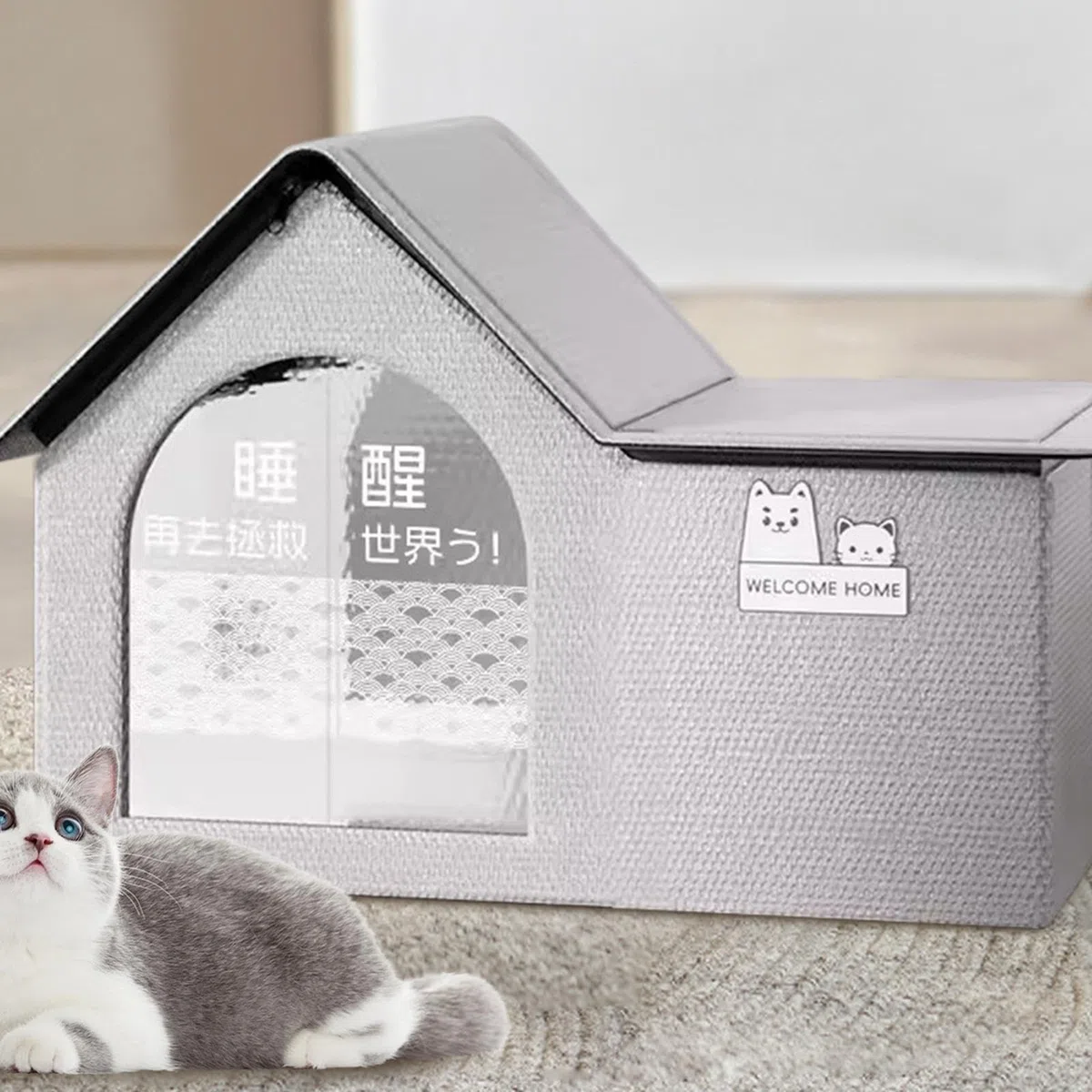 Casa di raffreddamento per animali domestici, condizionatore d'aria Casa per gatti, Cuccia climatizzata per gatti con 2 sacchetti di cotone assorbenti, Cuccia per cani pieghevole con aria