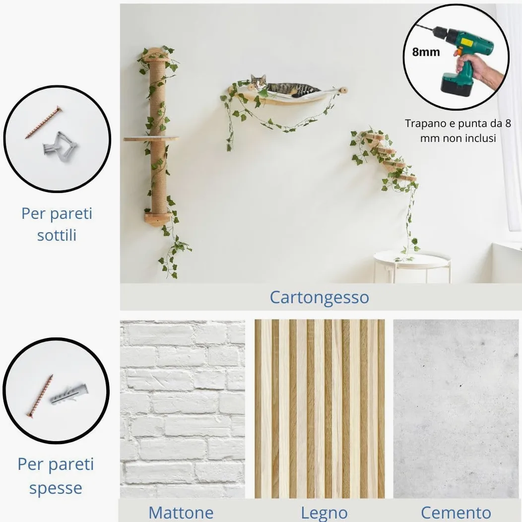 Amaca a parete per gatti robusta e confortevole - Lo scaffale porta fino a 12 kg - ideale per massimizzare lo spazio