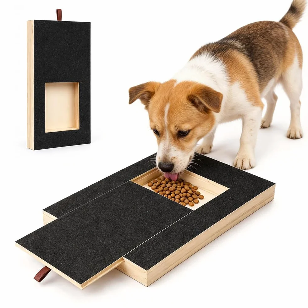 Tiragraffi per Cani con Scatola per Snack, 35x25x3 cm Tappetino AntiGraffio per Cani, Scratchboard per Unghies, Tavoletta Unghie Legno per Cani, Alternativa a Tagliaunghie e Smerigliatrici