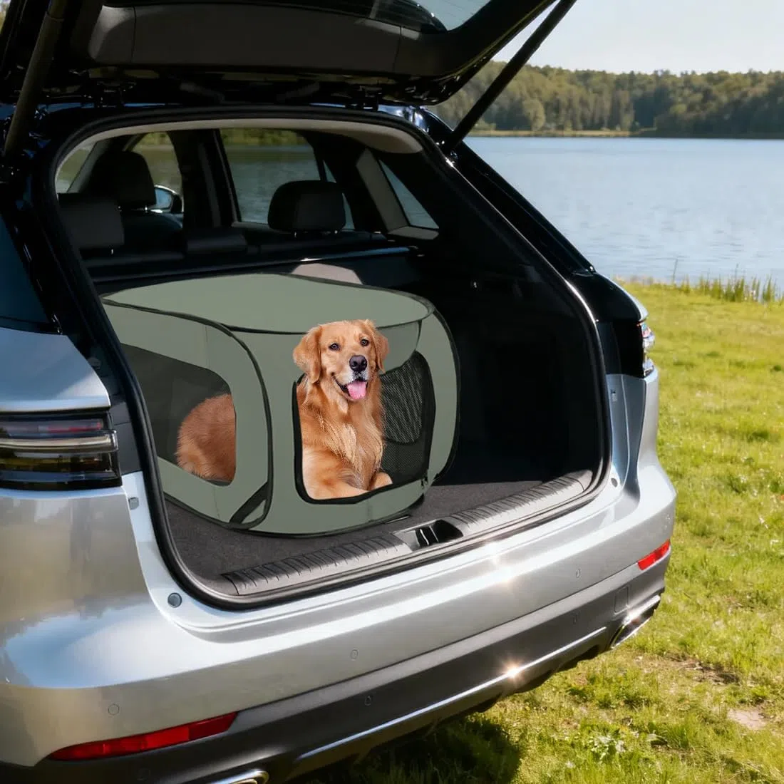 Trasportino pieghevole per cani e gatti 92x52x52cm, borsa trasporto doppia apertura per viaggio in auto, adatto per animali fino a 30kg