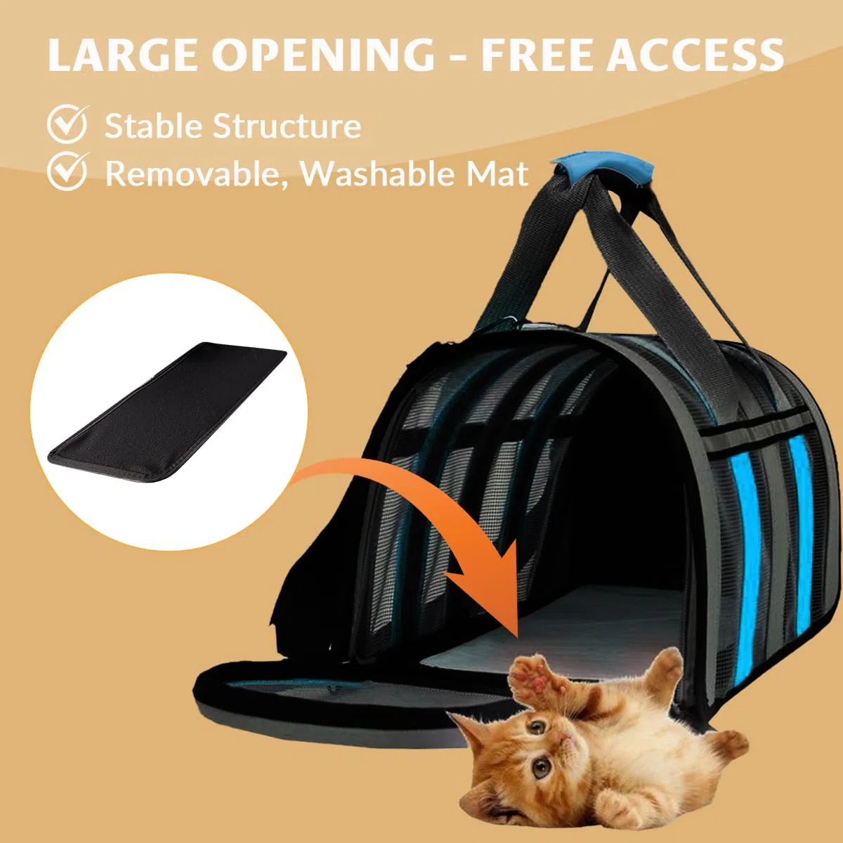 Trasportino Gatto, Borsa Ripiegabile Trasportino per Gatti Viaggio, Cane con Materasso Morbido Striscia Riflettente,Aereo Borsa per Animali Domestici