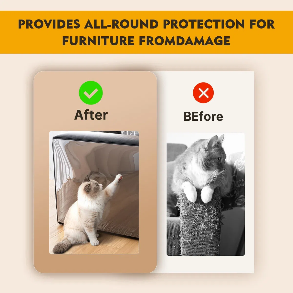 Protezione Divano Antigraffio per Gatti e Cani, 43X500cm, PVC Adesivo da Esterno per Porta e Divano