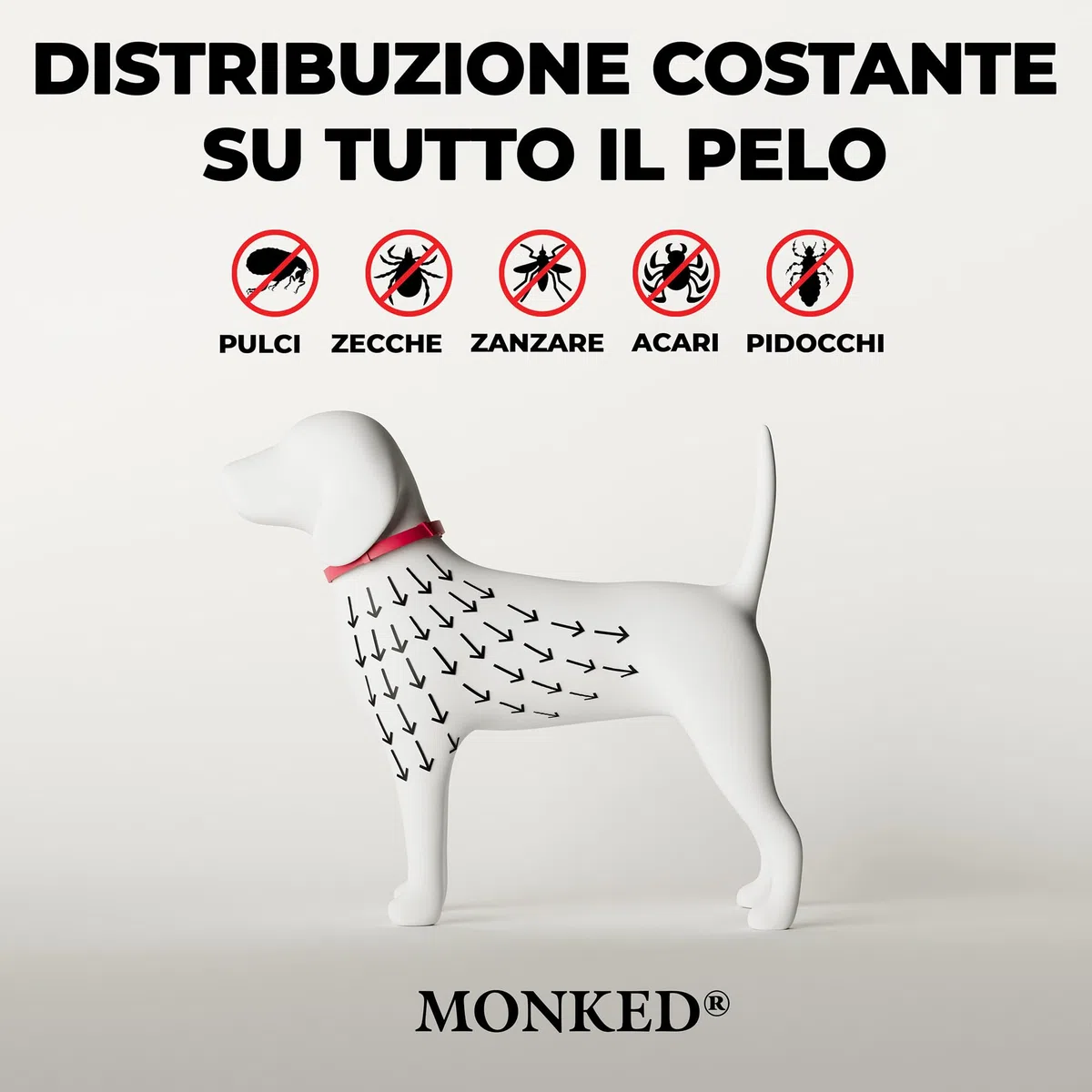 Monked | Collare Naturale Antipulci e Zecche per Cani | Regolabile 64 cm | Protezione fino a 8 mesi | Impermeabile | Adatto a Cani Piccoli e Grandi (Rosa)